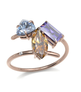 Rose gold ring with Amethyst, Topaz, Citrine and Diamond