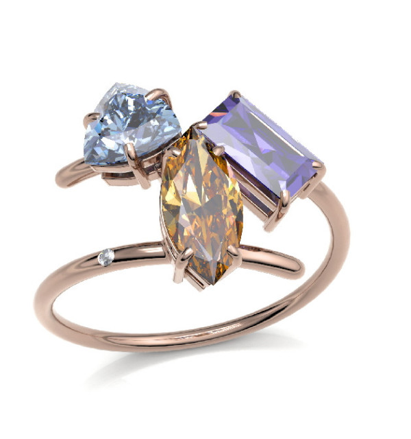 Rose gold ring with Amethyst, Topaz, Citrine and Diamond