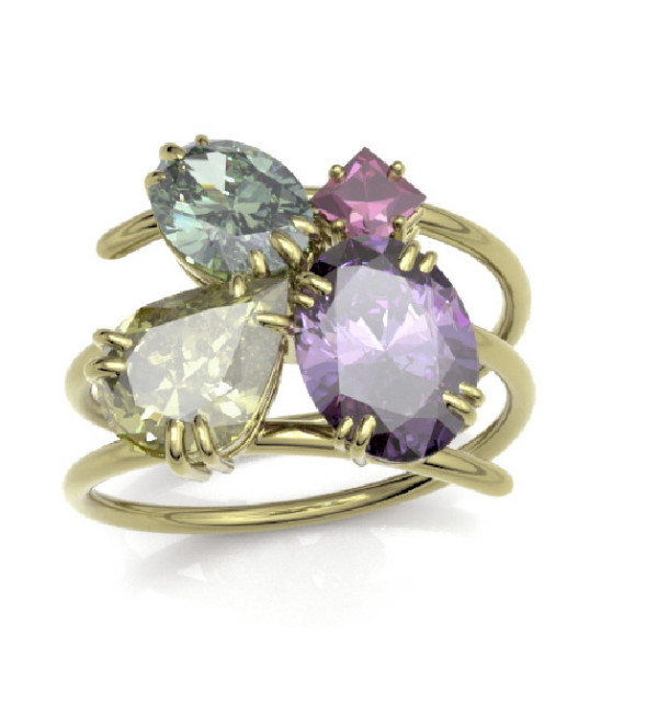 Anillo oro amarillo  y piedras semipreciosas