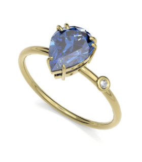 Anillo oro amarillo, Iolita  y Diamante