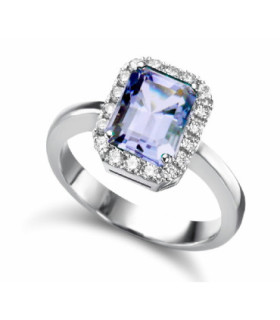 Anillo de  oro blanco con Aguamarina  y  Diamantes