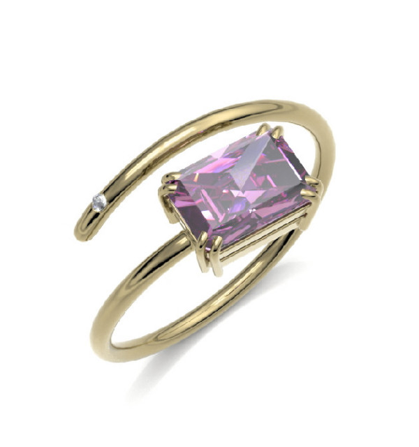 Anillo oro amarillo , Turmalina rosa  y Diamante