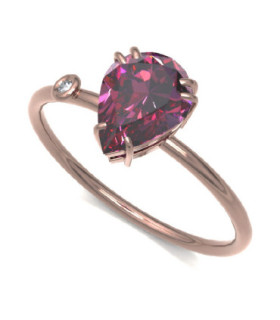 Anillo oro rosa, Rodolita y Diamante