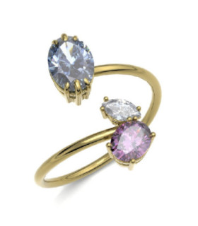 Yellow gold ring with semi precious gemstones and Diamond