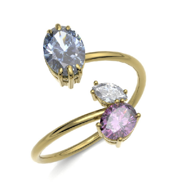 Anillo oro amarillo  con piedras semipreciosas y Diamante