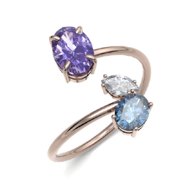 Anillo oro rosa  con piedras semipreciosas y Diamante