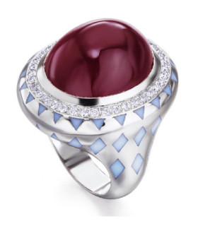 White gold ring with Diamonds, enamel and Ruby