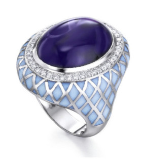 White gold ring with Diamonds, enamel and Amethyst
