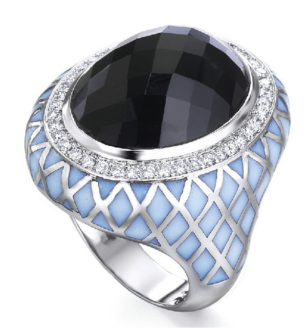 White gold ring with enamel, Spinel and  Diamonds