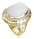 Yellow gold ring with Diamonds, Chalcedony and Enamel