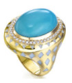 Yellow gold ring with Turquoise, Diamonds and emanel Yellow gold ring with Turquoise, Diamonds and emanel