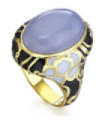 Anillo oro amarillo , Calcedonia azul  y esmalte