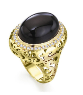 750 gold ring with onix and diamonds 0,19 cts