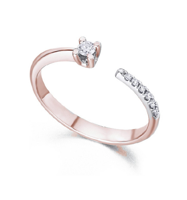 Anillo oro blanco, rosa. Dmtes. 0,11cts.