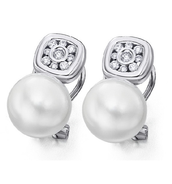 Pendientes oro blanco,  Diamantes y perlas cultivadas