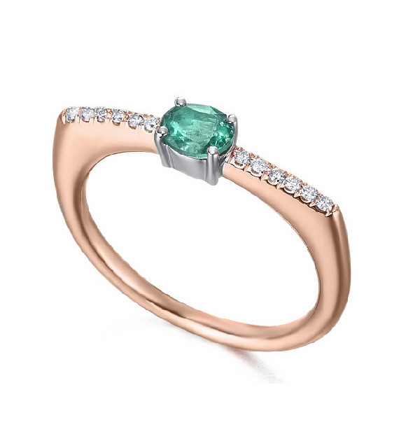 Anillo oro rosa, diamantes y esmeralda