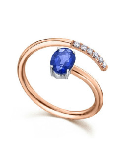 White and rose gold ring with blue Sapphire and Diamonds