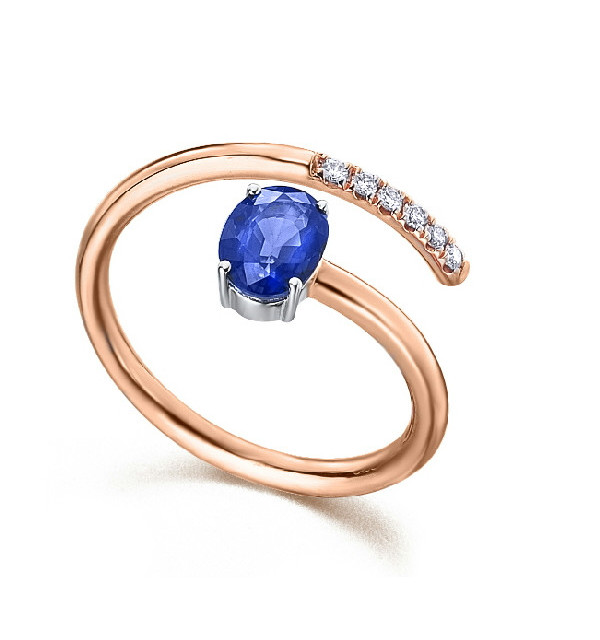White and rose gold ring with blue Sapphire and Diamonds