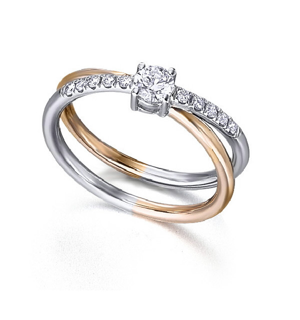 Anillo oro blanco y rosa con diamantes