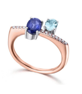 Rose and white gold ring with Diamonds and Sapphire and Aquamarin