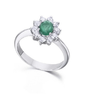 Anillo oro blanco  con diamantes y esmeralda