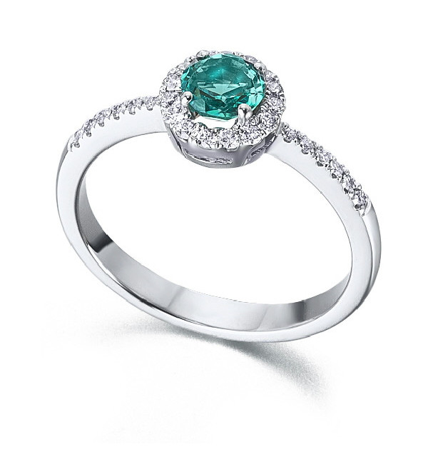 Anillo de  oro blanco con Esmeralda y  Diamantes