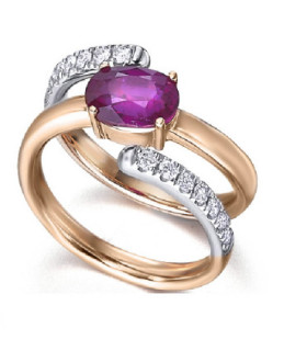 White and rose gold ring with Ruby and Diamonds