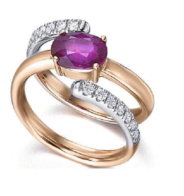 White and rose gold ring with Ruby and Diamonds