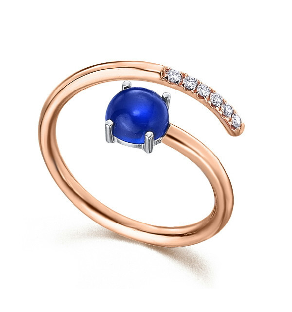 White and rose gold ring with blue Sapphire and Diamonds