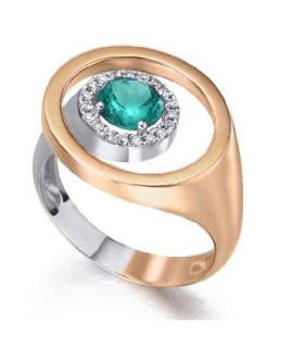 Anillo de  oro blanco y rosa con Esmeralda y orla de Diamantes