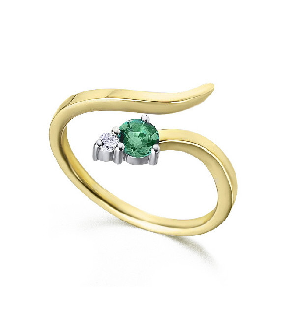Anillo de  oro blanco y amarillo con Esmeralda y  Diamante