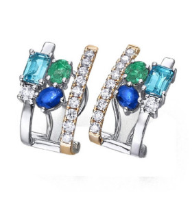 Rose and white gold earrings with Diamonds, Emerald, Sapphire and Topaz