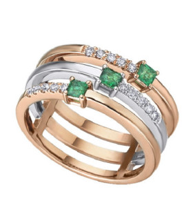White and rose gold ring with Emeralds and Diamonds
