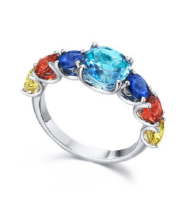 Anillo de  oro blanco con Zafiros y Topacio