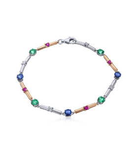 White and rose gold bracelet with Ruby, Sapphire, Emerald and Diamonds