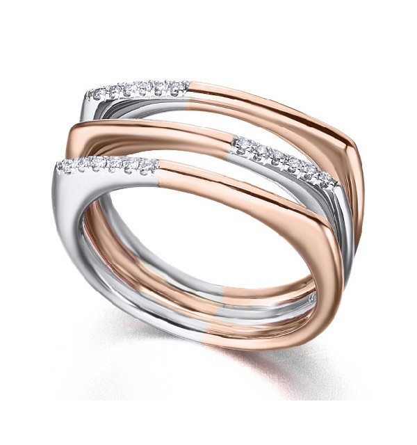 Anillo oro blanco y rosa con diamantes