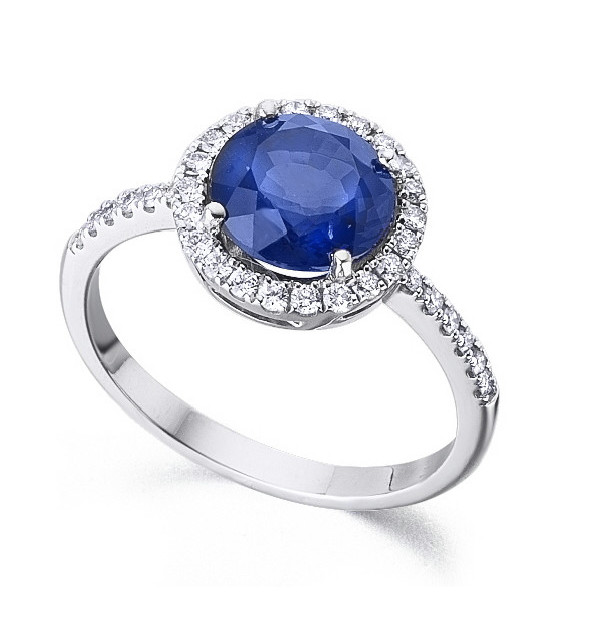 White gold ring with  blue Sapphire and Diamonds