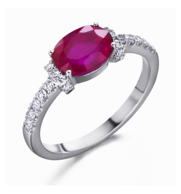 Anillo de  oro blanco con Rubí y  Diamantes