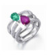 White gold ring with Emerald, ruby and Diamonds