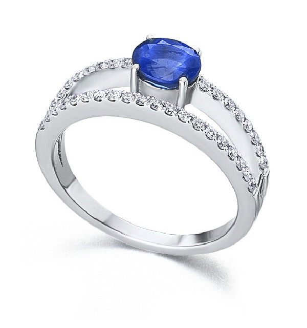 Anillo de  oro blanco con Zafiro y  Diamantes