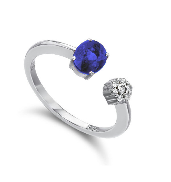 Anillo de  oro blanco con Zafiro y  Diamantes