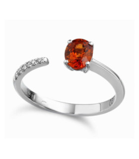 Anillo de  oro blanco con Zafiro  naranja y  Diamantes