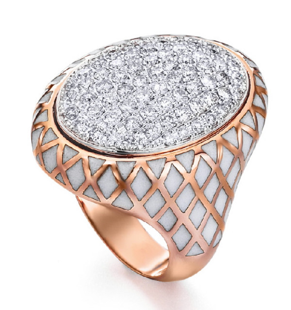 Anillo oro rosa  , esmalte y Diamantes