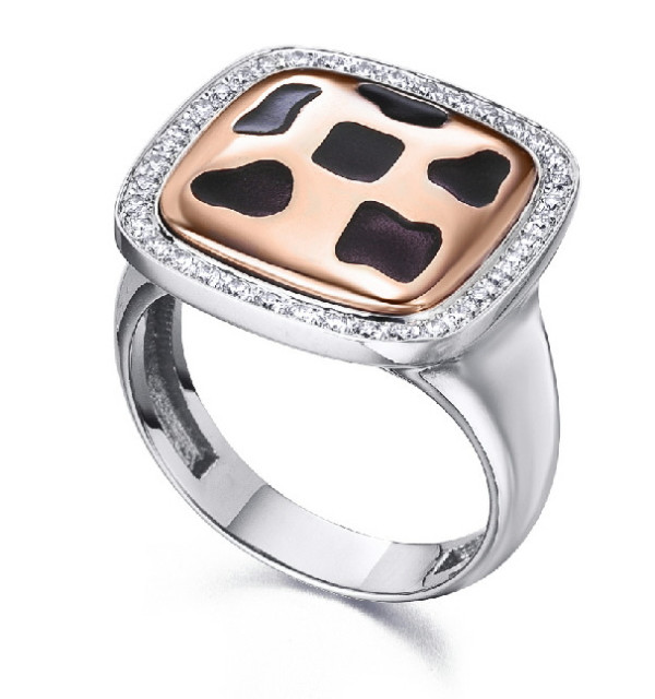 Anillo oro blanco y rosa con Diamantes y esmalte