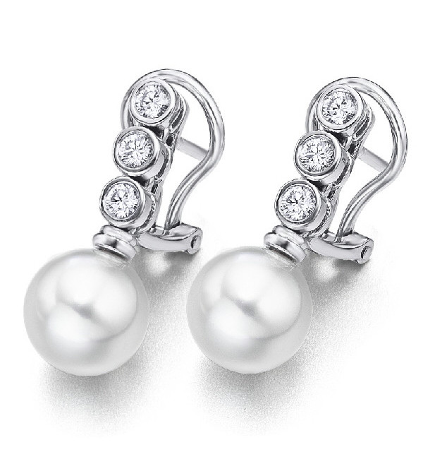 Pendientes oro blanco, perlas y Diamantes
