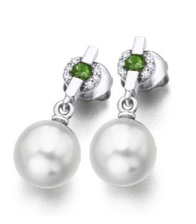 White gold earrings with Australian Pearls, Diamonds and Tourmaline