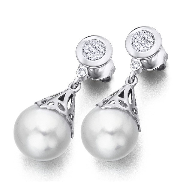 Pendientes oro blanco, perlas  y Diamantes