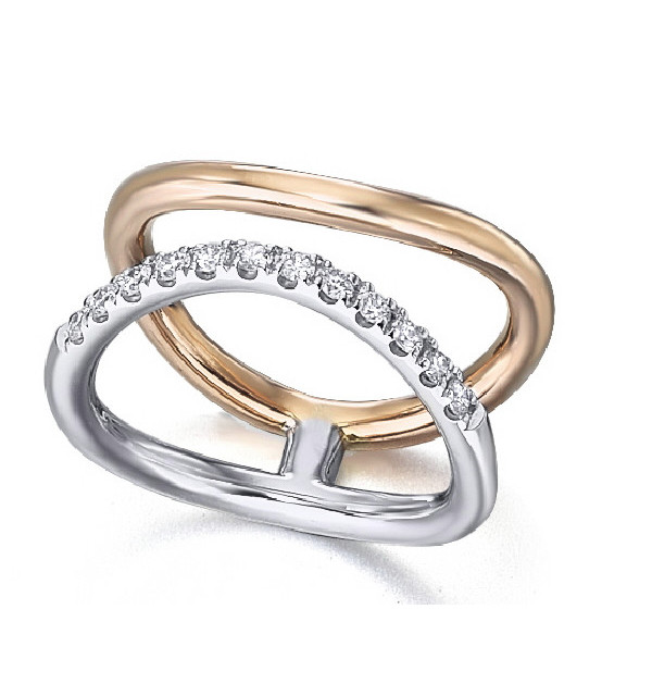 Anillo oro blanco y rosa con Diamantes