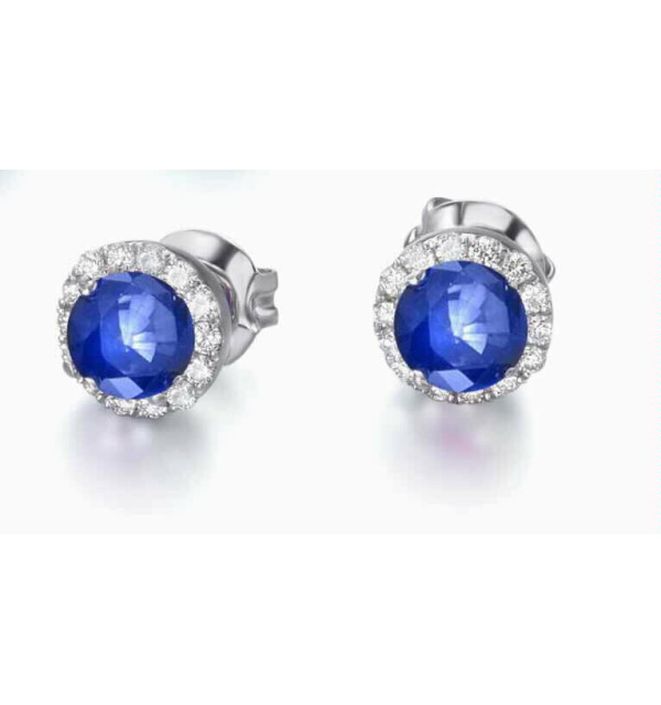 Pendientes  de  oro blanco con  Zafiros y orla de Diamantes