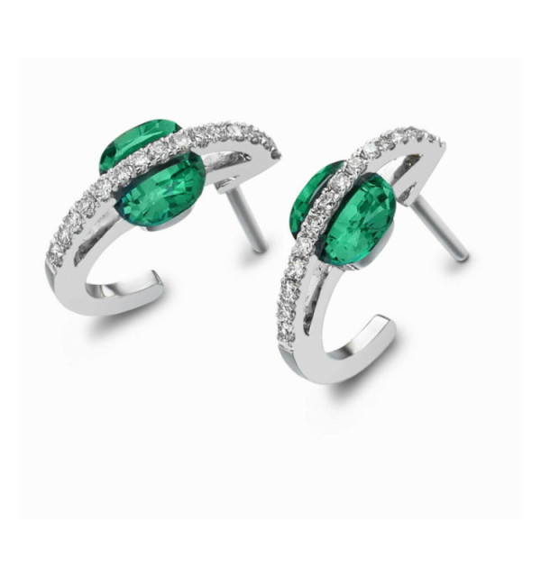Pendientes de  oro blanco con Esmeraldas y  Diamantes